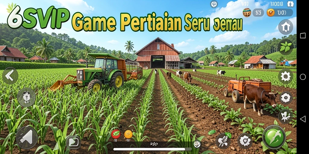Tangkapan layar gameplay <strong>6SVIP</strong> menampilkan ladang yang subur dan kegiatan bertani.