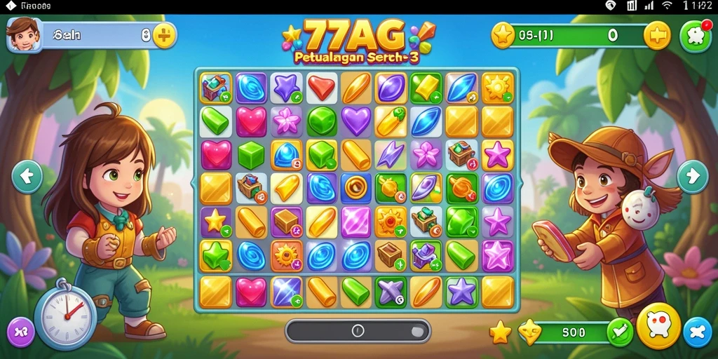 Tangkapan layar 77AG menunjukkan gameplay Match-3 yang seru dan interaktif.