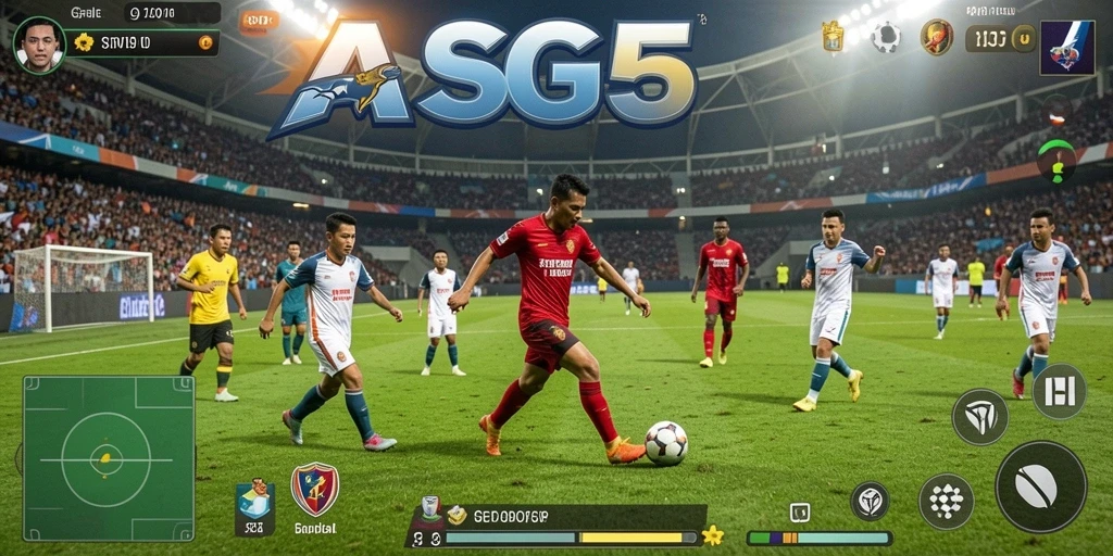 Screenshot gameplay ASG55 yang menunjukkan serunya pertandingan sepak bola.