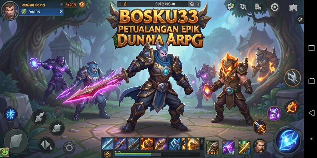 Tampilan gameplay <strong>BOSKU33</strong> yang epik dengan pertempuran seru.