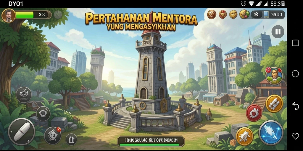Screenshot gameplay DYO1 yang penuh aksi di Tower Defense.