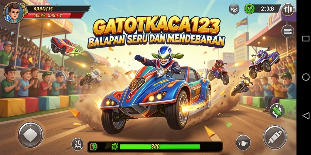 Tampilan gameplay GATOTKACA123 saat balapan seru di lintasan.
