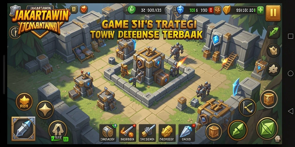 Tampilan gameplay JAKARTAWIN yang menarik dalam pertempuran Tower Defense.