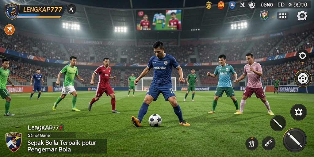 Screenshot LENGKAP777 menampilkan aksi seru di lapangan sepak bola.