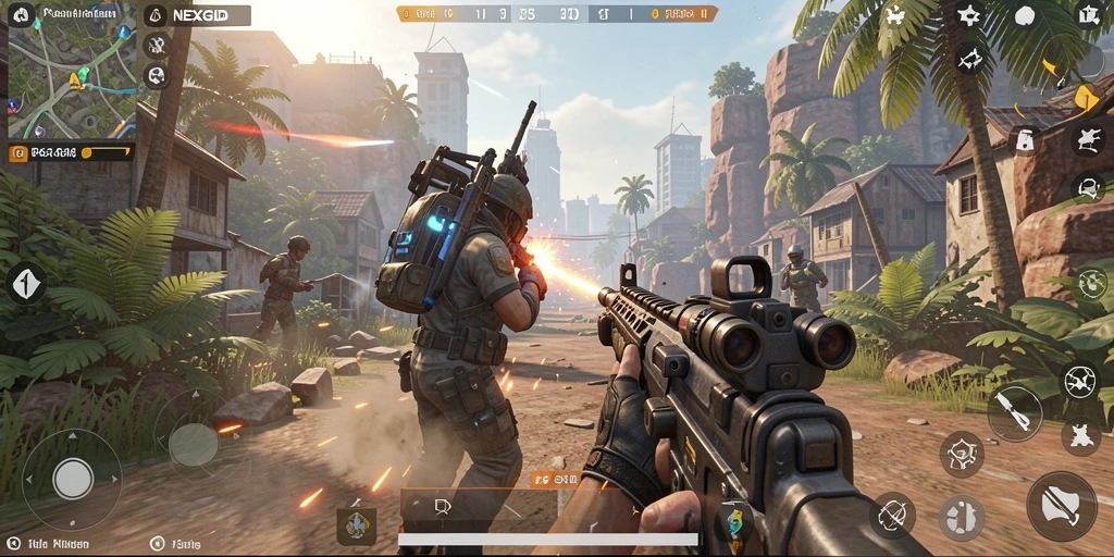 Screenshot gameplay NEXGID: aksi menegangkan dalam pertempuran TPS.