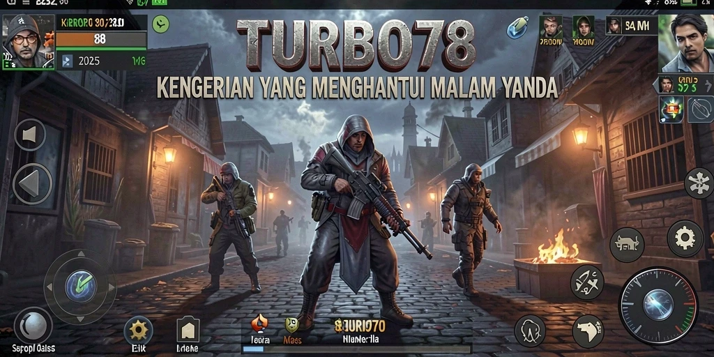 Screenshot gameplay TURBO78 menampilkan suasana menyeramkan dengan hantu yang mengintai.